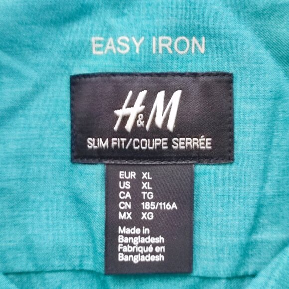 H&M slim fit dress shirt easy-iron teal men's size XL - Picture 5 of 6